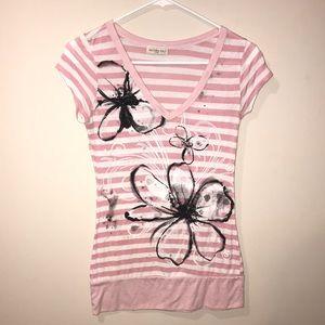 Pink/white striped California Girlz short sleeve